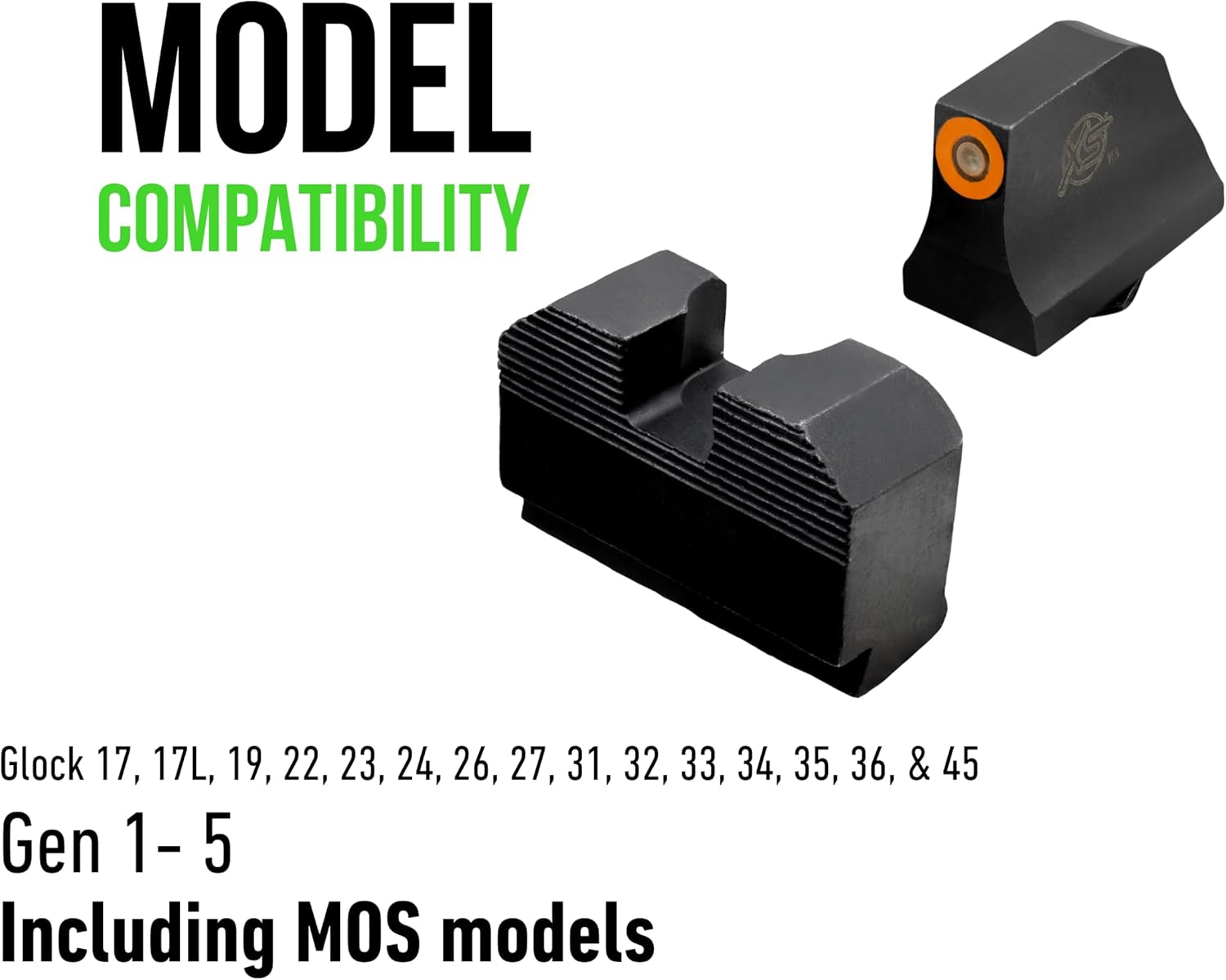 XS SIGHTS Minimalist Tritium Night Sights, Fits Glock Gen 1 – 5 +MOS Pistols, Illuminated Colored Front Sight Equipped with Tritium/Photoluminescent Glow Dot