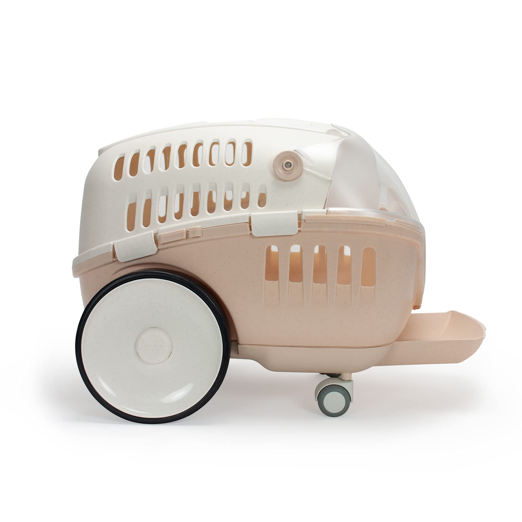 LOBOO - Bubble Sand Beige Tiertransporter, mit gut sichtbarer Kuppel, Schiebegriff und abnehmbarem Boden mit Schwenkrädern