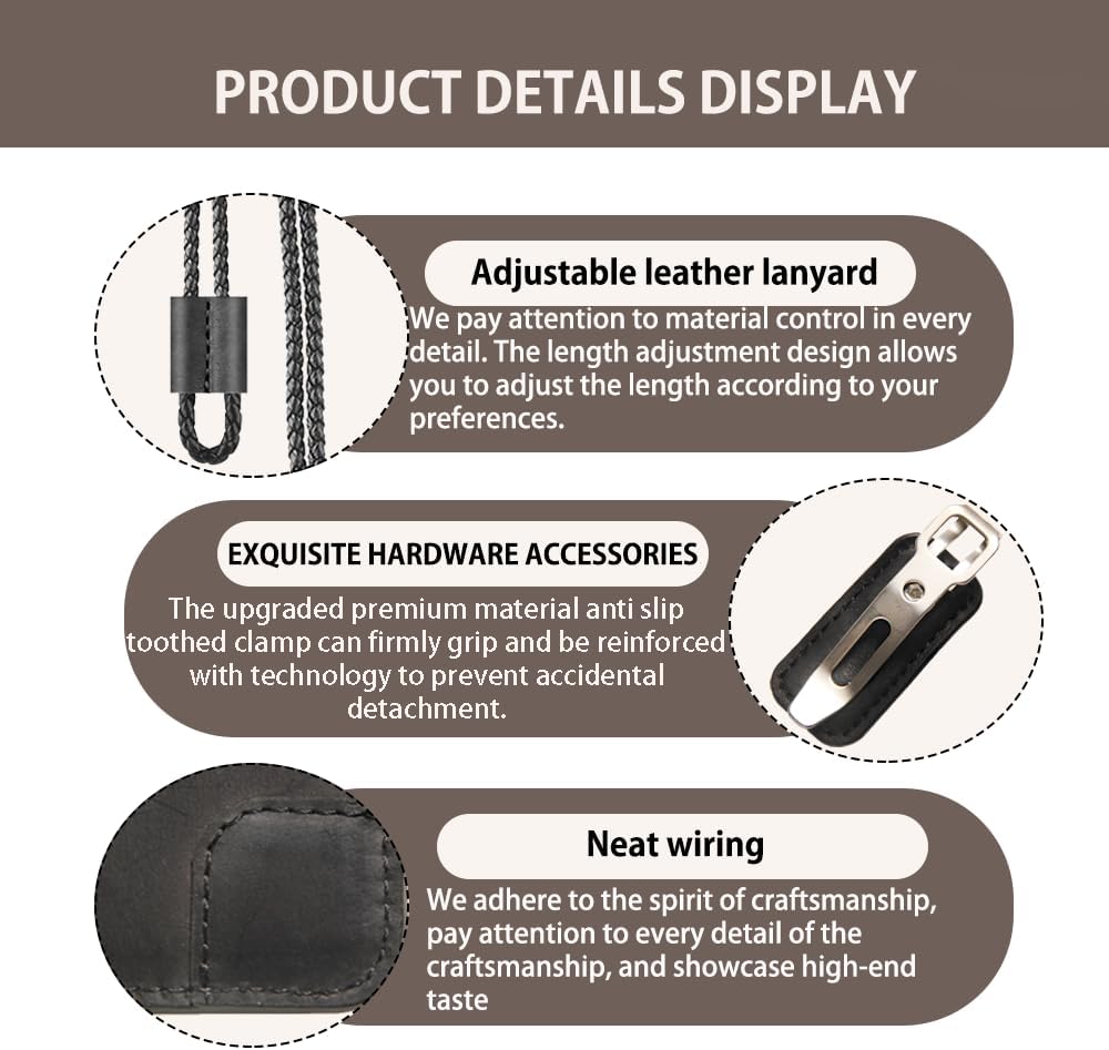 1 Pc LeeFirst Leather ID Badge Holder with Lanyard, Durable ID Card Holder with Detachable Mental Clip for Men Women, Clear Window, 3 Card Slots, Leather Lanyard Perfect for Work, School, Black - Image 4