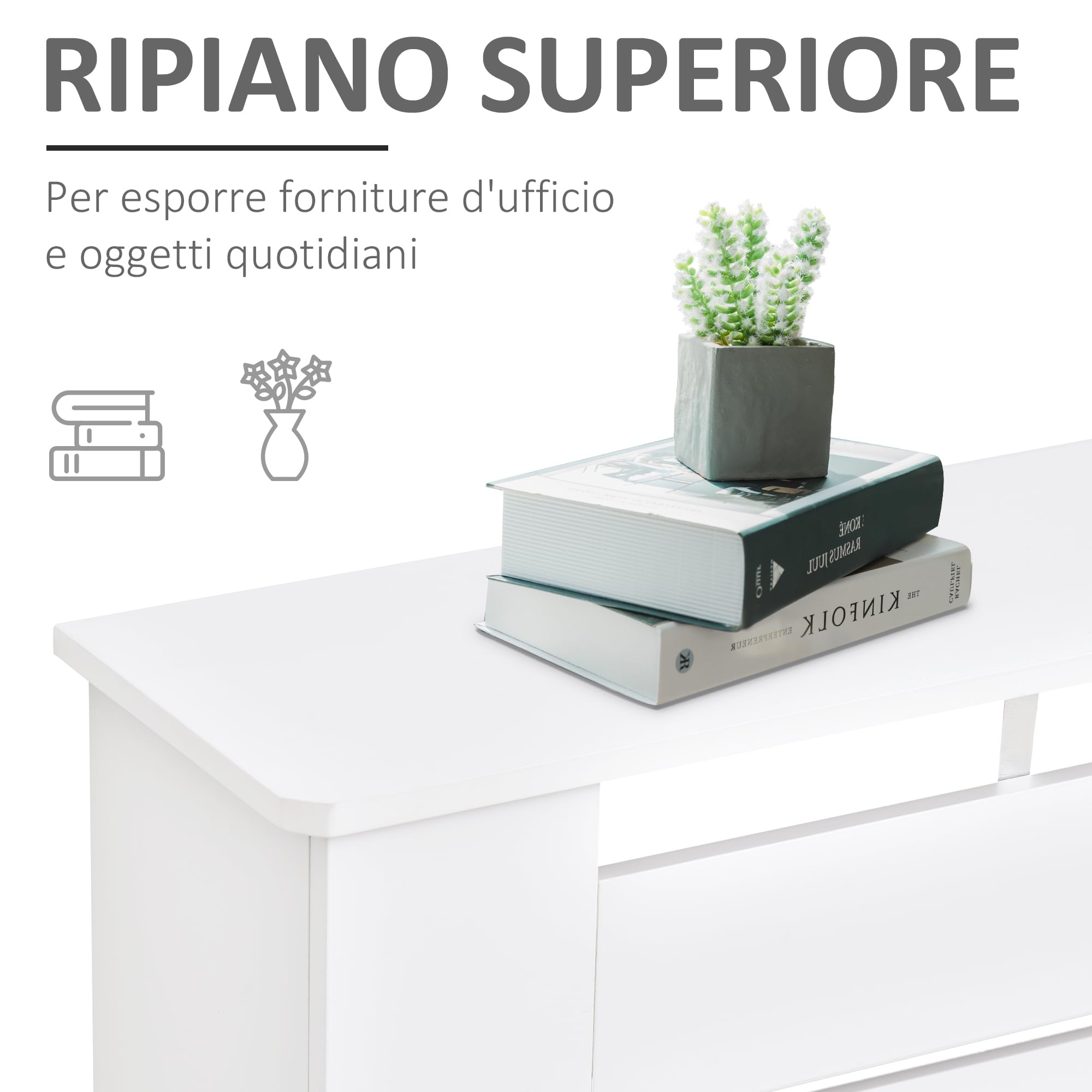 HOMCOM Copritermosifoni a Doghe con Ripiano Portaoggetti 172x19x81cm Bianco | Copri Termosifone Moderno, Antiribaltamento, Copertura Radiatore MDF, Soggiorno, Corridoio, Ufficio