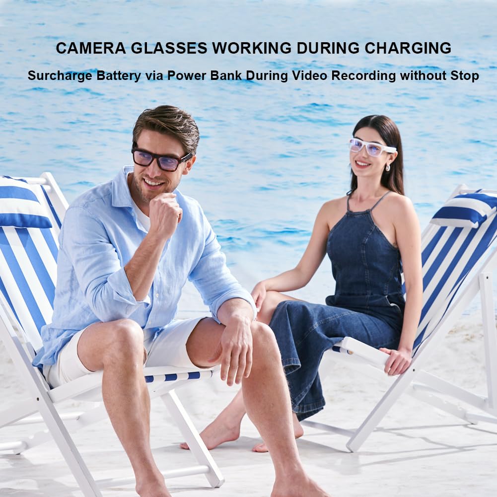 OhO Lunettes Intelligentes Caméra Lunettes Bluetooth avec Haut-parleur à Oreille Ouverte Casque Intérieur Extérieur Protection UV pour Hommes et Femmes