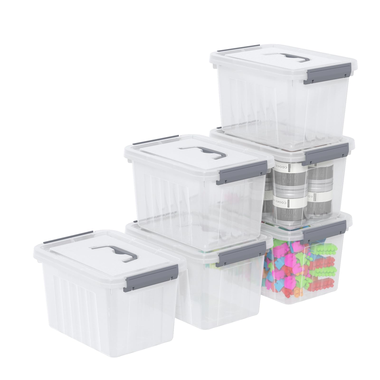 Lot de 6 mini-boîtes de rangement en plastique transparent 3L compactes avec couvercle clipsable