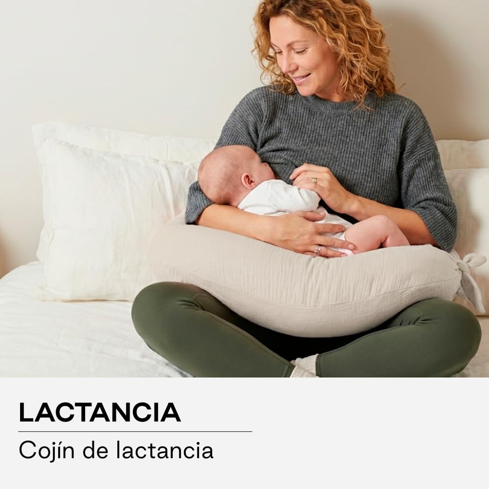 Jané Cojín de Lactancia XXL y Embarazo, Almohada para Dormir y Descanso, Funda 100% Algodón Muselina, Beige