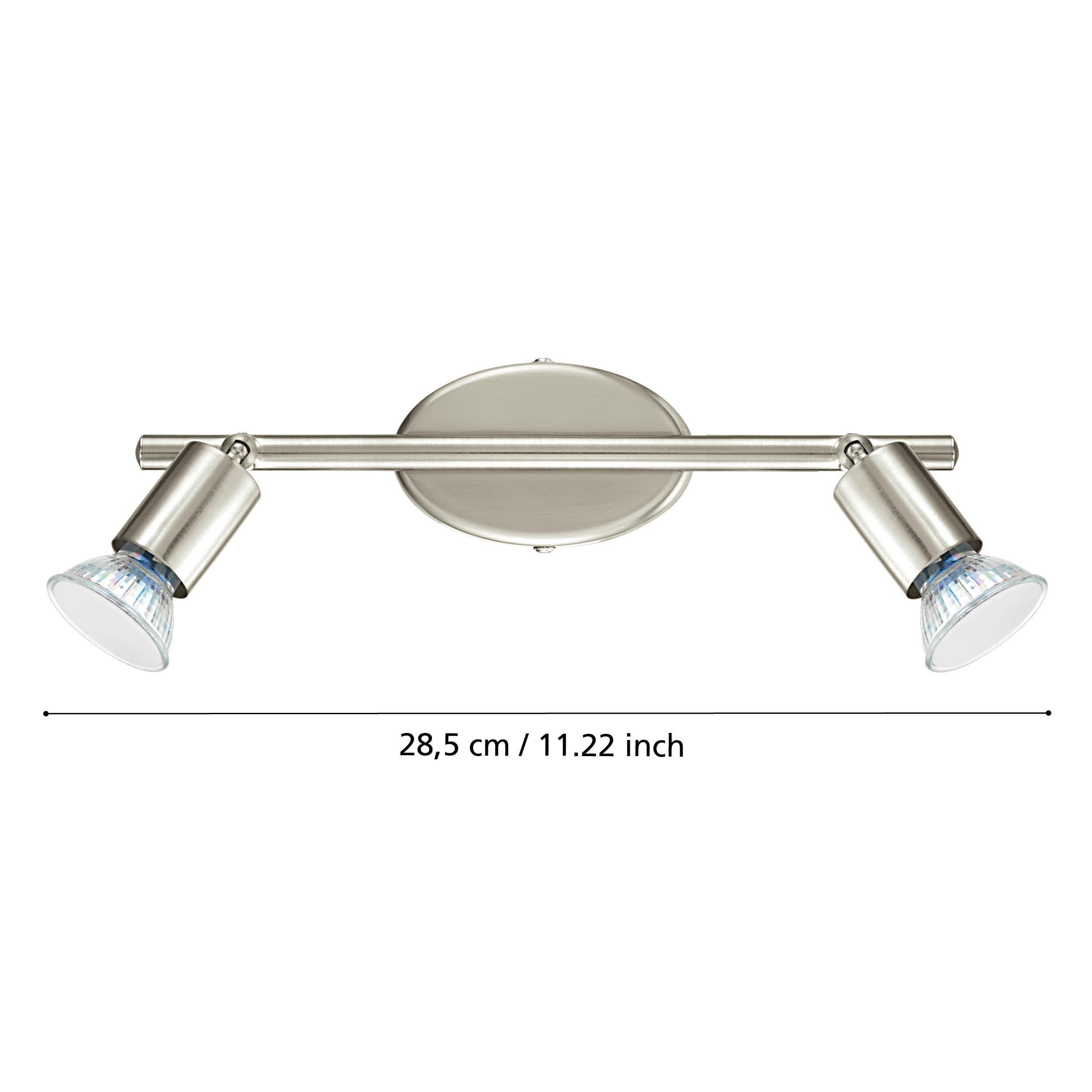 Eglo LED Lampada da soffitto Buzz-LED, lampada a 2 luci, faretti da soffitto in metallo nichel opaco, lampada per soggiorno, lampada da cucina, spot con lampadine GU10, luce calda, L 28,5 cm
