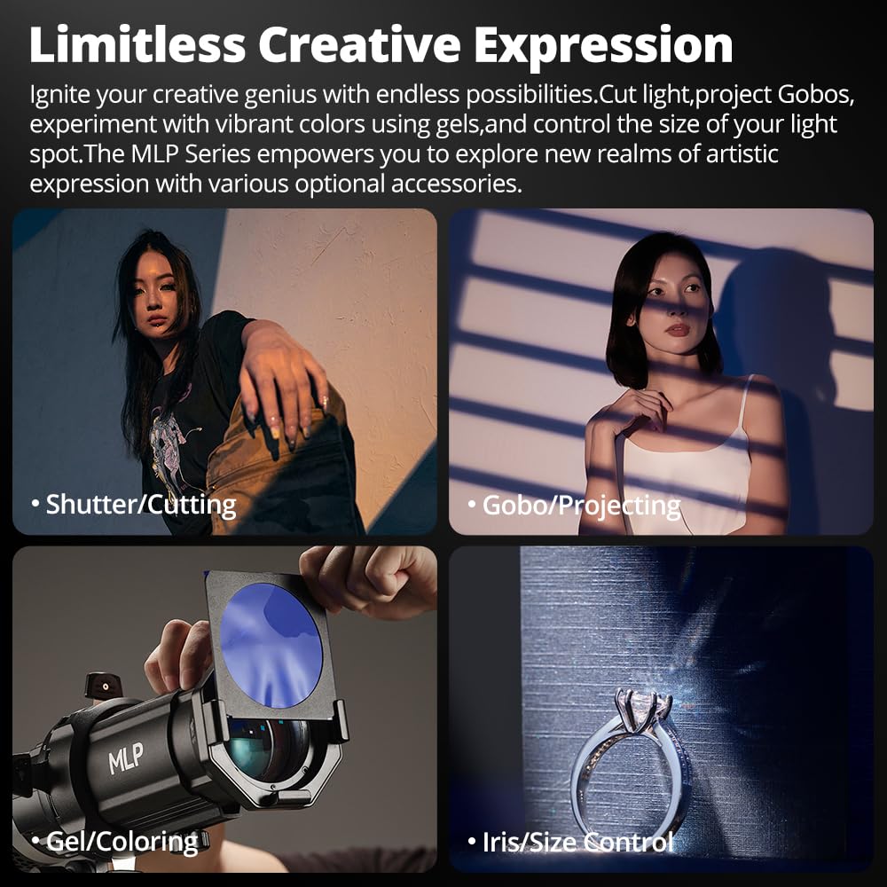 Godox Les accessoires de projection MLP19K/MLP26K/MLP36K offrent des fonctions spéciales telles que le projecteur et le projecteur, la découpe de faisceau, le zoom optique, la modélisation de faisceau