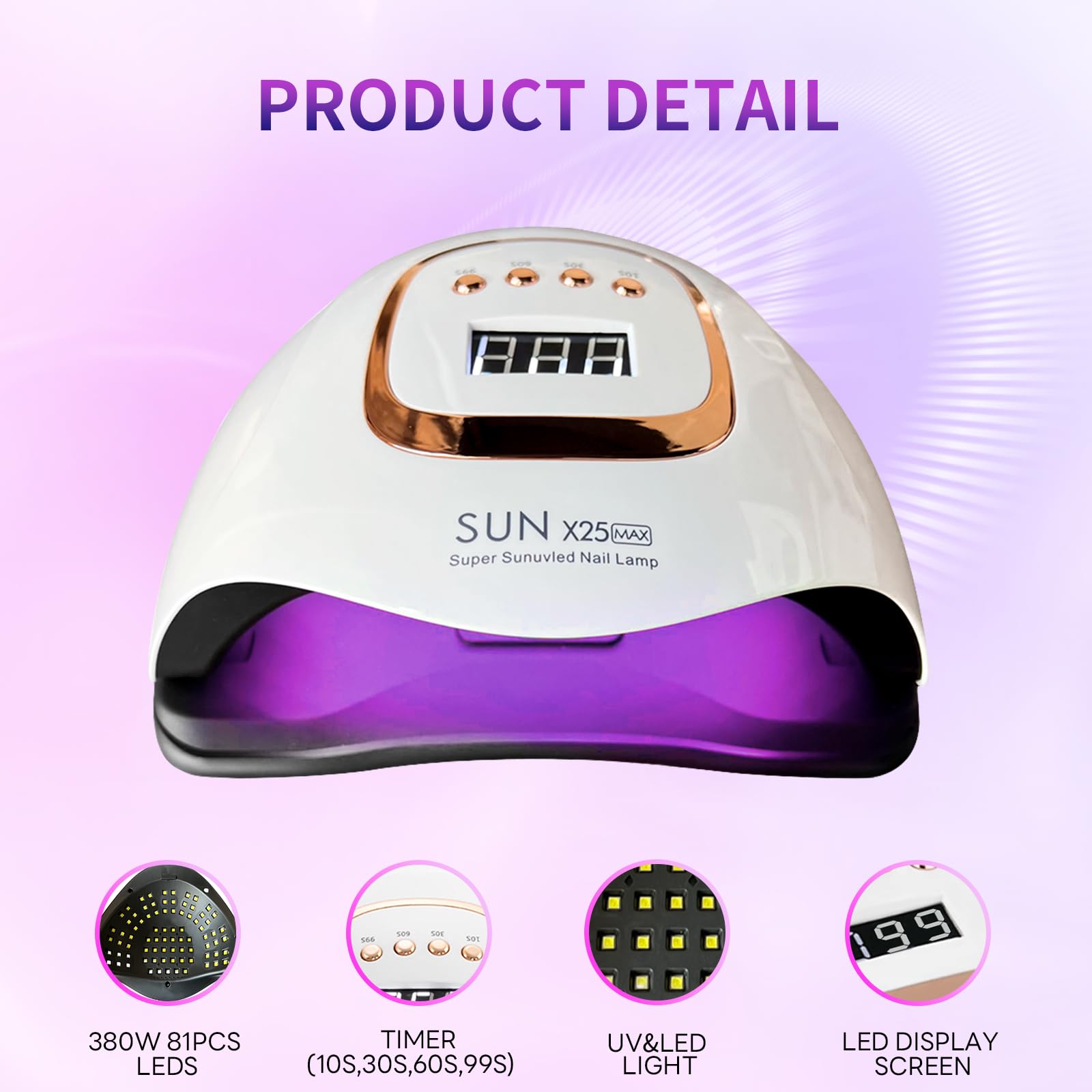 380W UV LED Nail Lamp, Professional Nail Dryer Gel Polish Light with 81 Beads, UV Nail Light With 4 Timer Settings, Nail Polish Curing Gel LED Dryer With Automatic Sensor