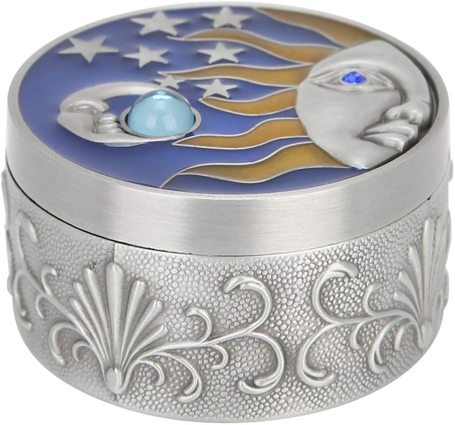 Vintage Star Moon Trinket Storage Box, Vintage Jewelry Storage Case, Round Jewelry Box Organizer for Home Decoration(Tin Color)