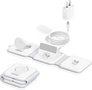 Foldable 3 in 1 Charging Station for Multiple Apple Devices, Travel Charger Station for Apple Watch Series 7/6/SE/5/4/3/2/1, iWatch Charger Dock Stand for iPhone 14 Pro Max/13/12/11/X/8 Plus,AirPods