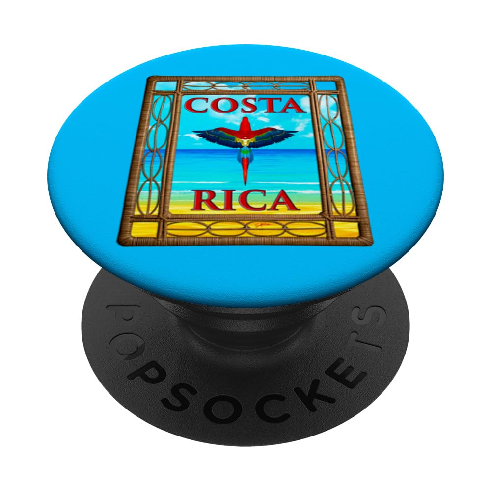 JCombs: Costa Rica, Scarlet Macaw, Beach PopSockets Swappable PopGrip, Black