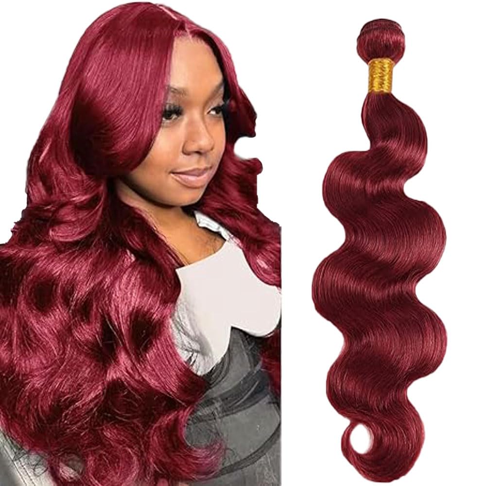 Burgundy Human Hair Bundles Wine Red 26 Inch Color 99J Bundles Human Hair Extension Body Wave 1 Bundle Burgundy Red Unprocessed Brazilian Virgin Hair 100G/PC