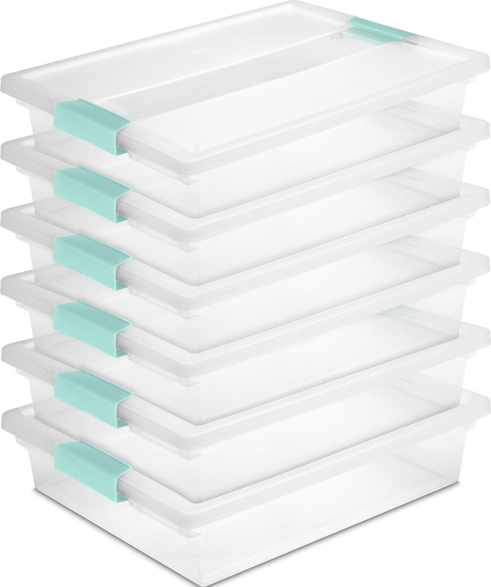 Sterilite Clip Box, Stackable Clear Plastic Bins - Large, 6-Pack
