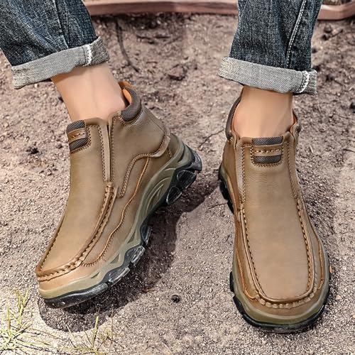 Image of MOSTELO Mens Slip On Casual Loafers Classic Outdoor Leather Walking Hiking Shoes Comfortable for Work Office Dress Outdoor High Top