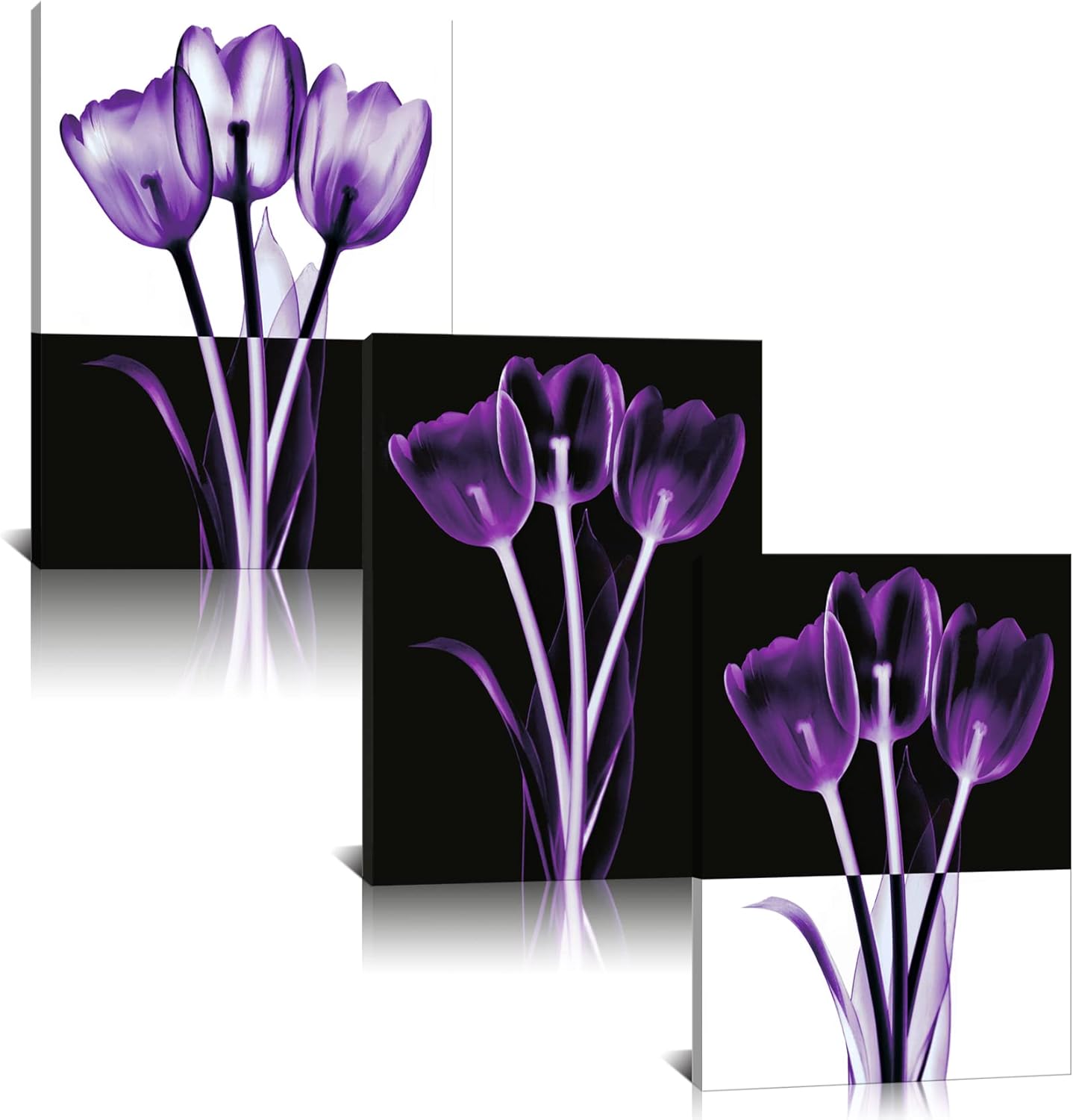 Derkymo Purple Flower Canvas Wall Art Elegant Transparent Flowers Canvas Print Wall Art Still Life Picture Painting for Living Room Decor Ready to Hang 12"x16"x3pcs