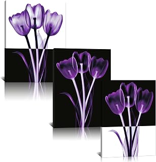Derkymo Purple Flower Canvas Wall Art Elegant Transparent Flowers Canvas Print Wall Art Still Life Picture Painting for Living Room Decor Ready to Hang 12"x16"x3pcs