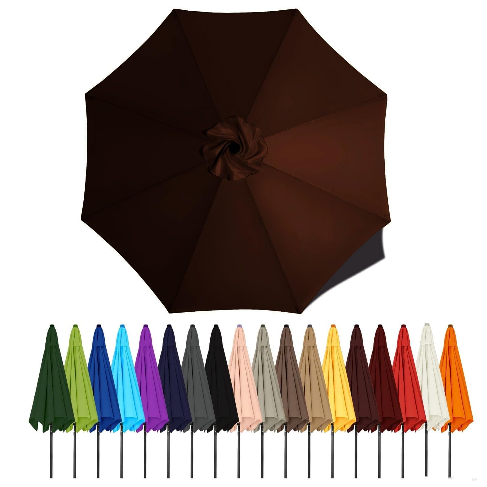 Umbrella Canopy Replacement Outdoor 6/8 Rib 6FT 7FT 8FT 9FT 10 FT 11FT, Market Patio Table Cover For Backyard Garden Courtyard Swimming Pool Lawn, Market Umbrella Top(Dark brown,3.5m - 8Ribs)