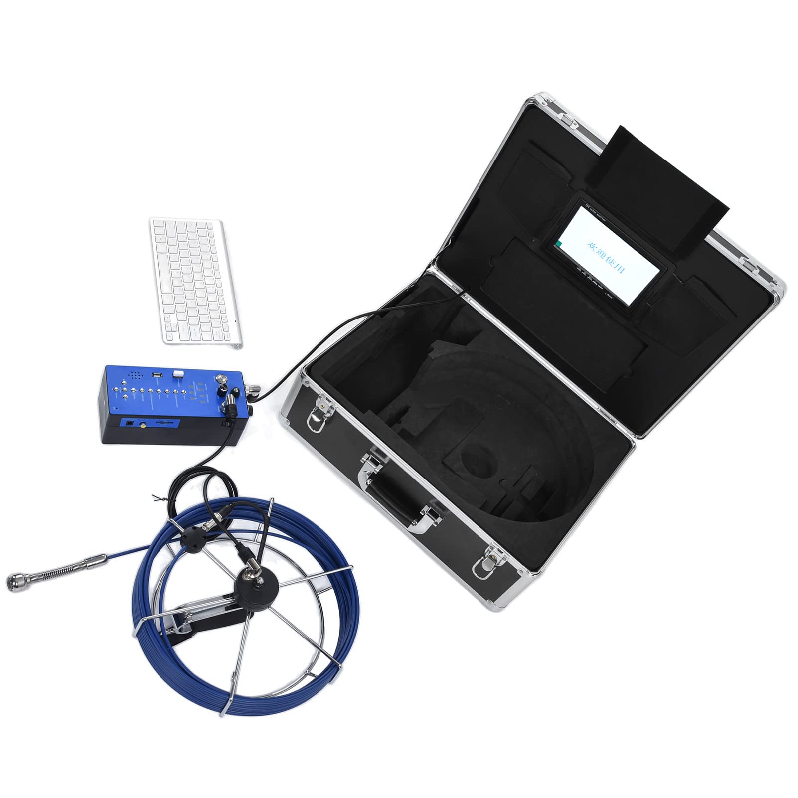 Cámara de inspección de alcantarillado HD 1080P con pantalla de 7 pulgadas, cable de 30 m, luz blanca ajustable, cámara de drenaje de tuberías con grabación DVR y teclado (Enchufe europeo 20m)