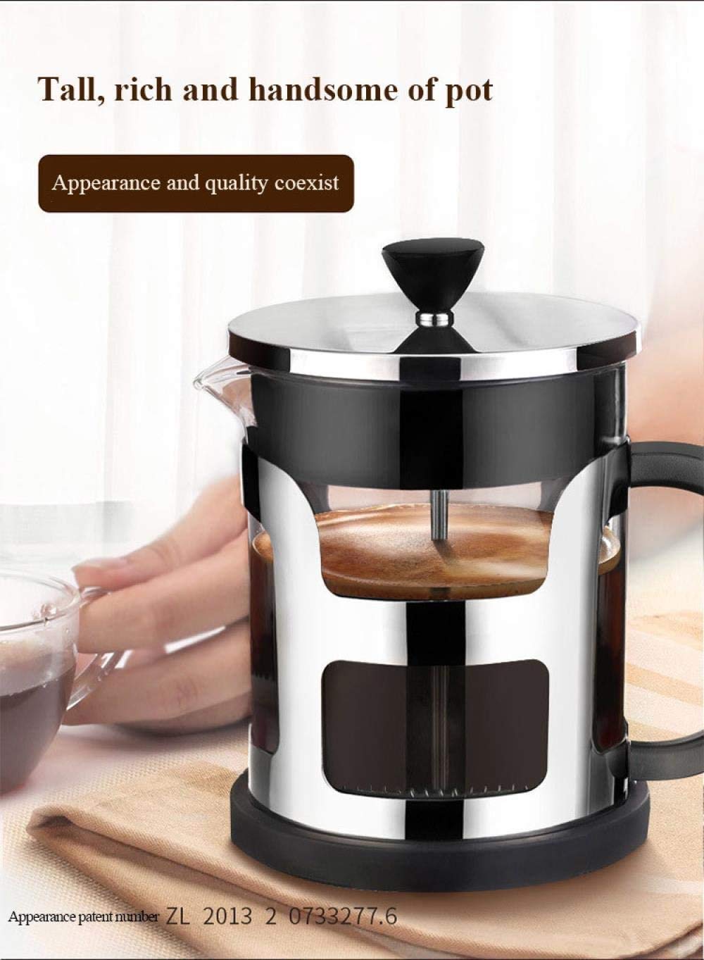 Pote de prensa francesa, conjunto de ollas de café de mano, equipo de vidrio para el hogar y equipo de café, filtración de 4 niveles, borosilicato resistente al calor Café de vidrio prensa ma