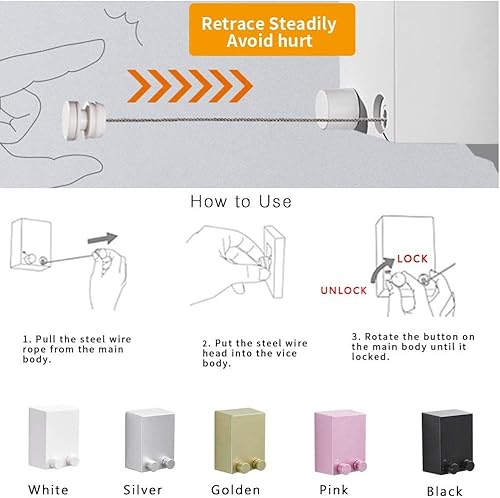 Miniatura 8 de BESy Funda retráctil ABS + secadora de aluminio con cuerda doble de acero inoxidable ajustable, estilo hotel, resistente, método de montaje en