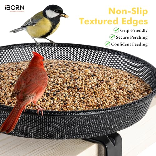 iBorn Deck Bird Feeders for Outdoors,Platform Bird Seed Tray with 5.5 lbs Capacity,Balcony Porch Railing Bird Feeder, Drainage Mesh Holes,Tilt-Proof, Windproof, Anti-Loosen, Easy to Refill&Clean,Black by iBorn - Used condition - Image 5