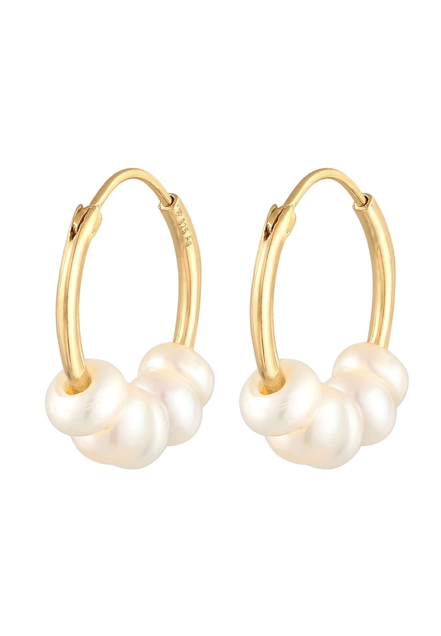 Elli Earrings Ladies Creoles Bead Plain with Freshwater Pearls in 925 Sterling Silver