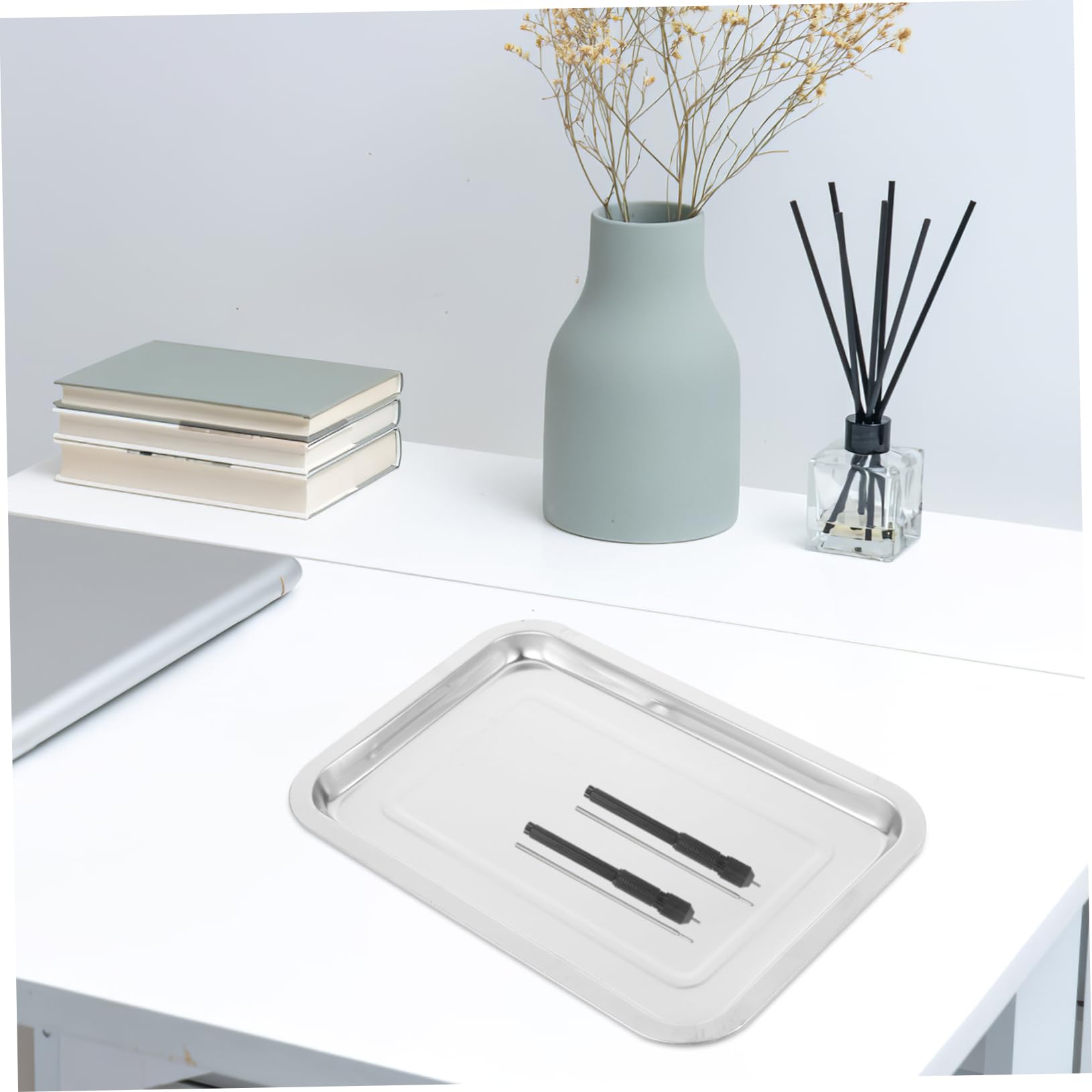 Plateau de Tatouage Plat en Acier Inoxydable 2 Pièces Argenté | Plaque Tatoueur pour Station de Tatouage, Facile à Nettoyer, Ne Se Déforme Pas