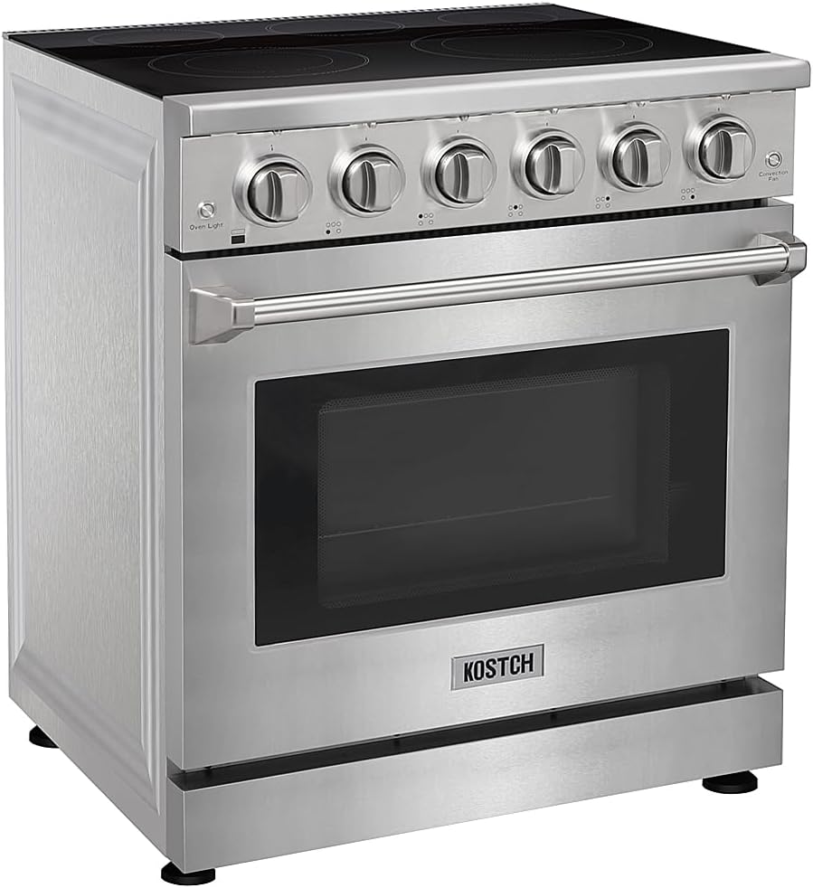 KOSTCH 30 inch Professional Electric Range with 5 Heating Elements Cooktop, 4.55 Cu. Ft. Convection Oven Capacity, Smooth Glass Top, in Stainless Steel, KOS-30RE06H (Stainless Steel)