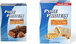 Pure Protein Bars, Gluten Free, Snack Bars, Chocolate Peanut Butter, 50 gram, 6 Count & Bars, Gluten Free, Snack Bar, Maple Caramel, 50 gram, 6 Count