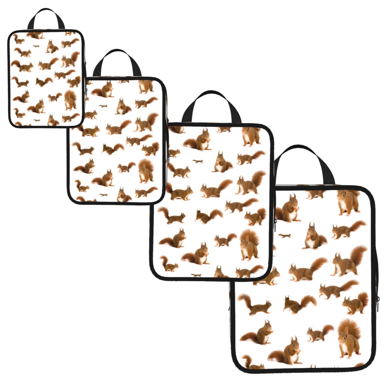 Cute Squirrel Print 4 Set Compression Packing Cubes for Suitcases,Expandable Storage Bags Organizers
