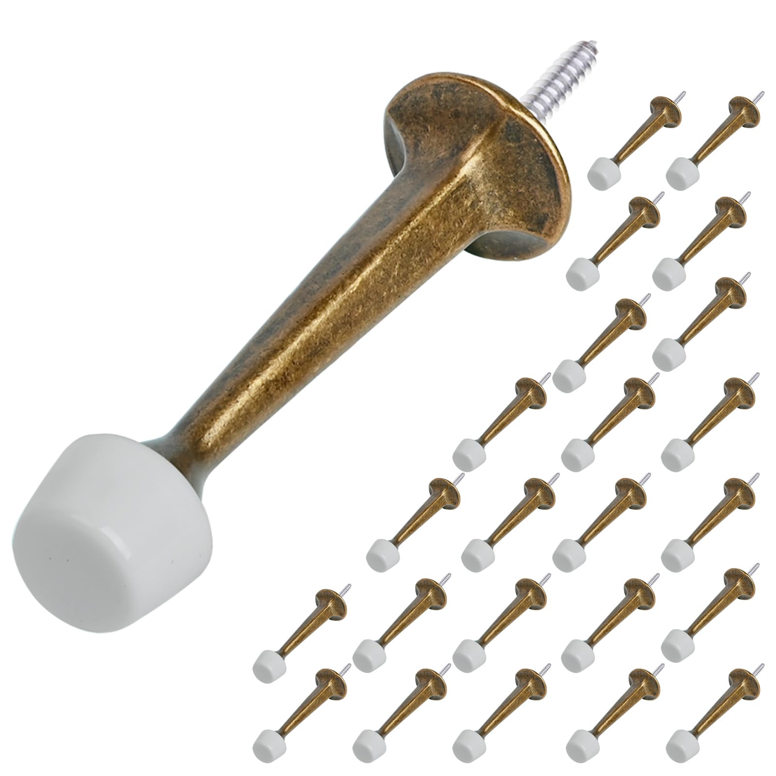HOMOTEK 24 Pack Heavy Duty Solid Rigid Door Stop with Soft Rubber Tip, Zinc Die Cast Door Stopper Protect Wall & Door,Brass Bronze — image 1