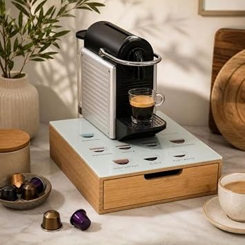 Cam Kapakl   ekmeceli Bambu Kahve Organizeri 30 30 10 cm | B lmeli Kaps l, Dekoratif Kahve Rehberli Tezg h  st  Coffee Corner Kutusu