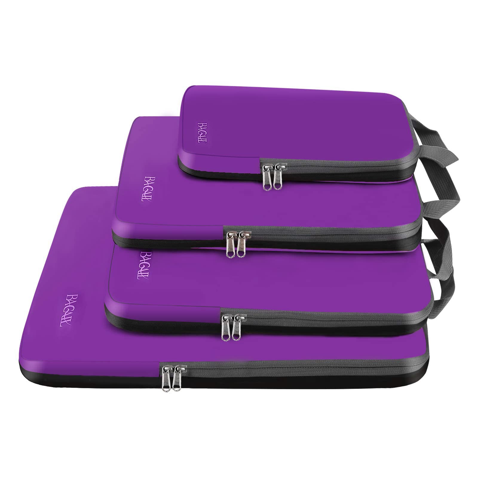 BAGAIL 4 Set/6 Set/8 Set Compression Packing Cubes Travel Accessories Expandable Packing Organizers (Cloth Pattern, 4-Purple)