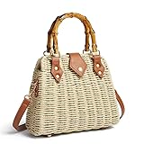 Woven Straw Handbag with Bamboo Handle (beige) (Beige)