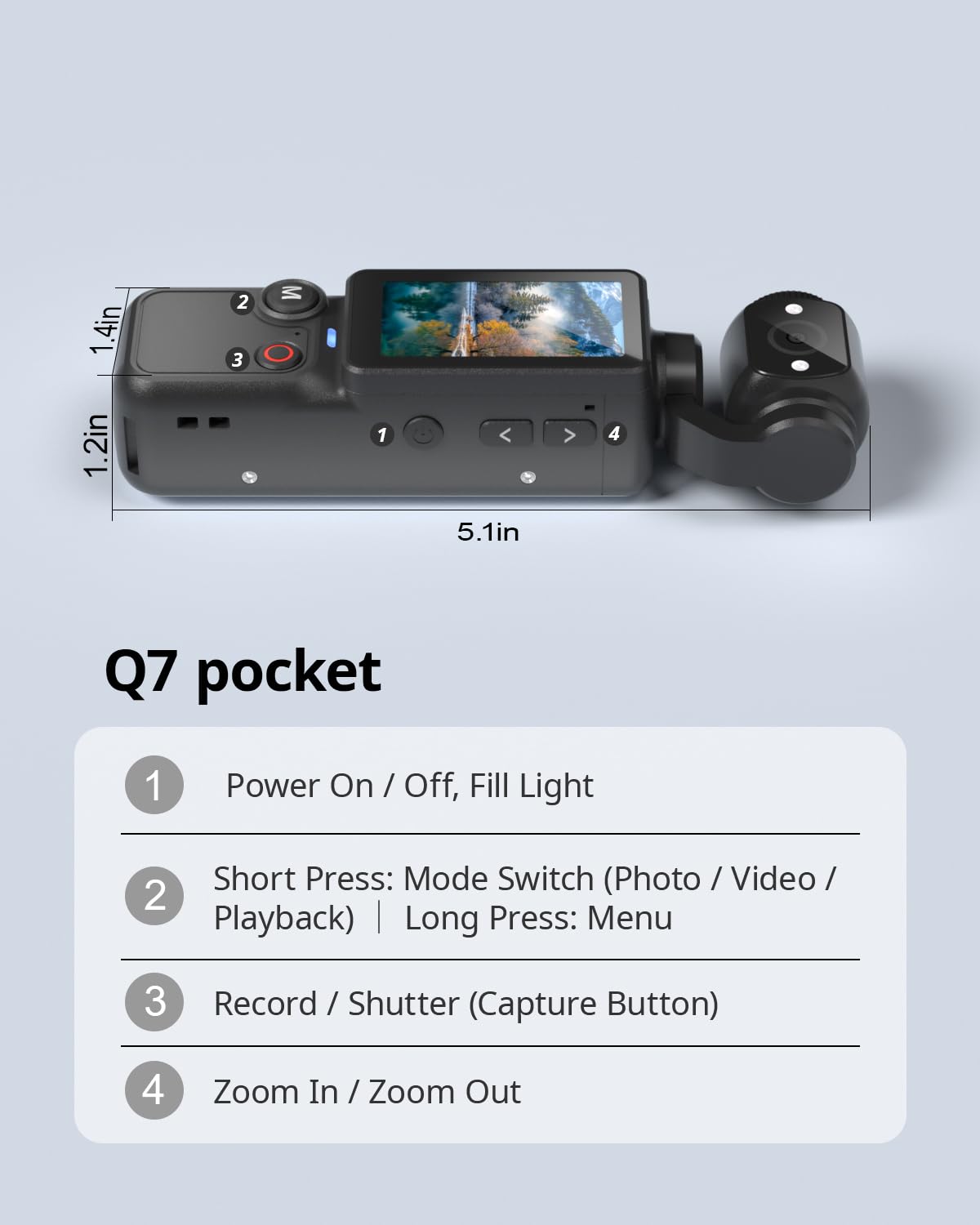 W&O Portable 2.5K Vlogging Camera with 180° Rotating Lens, Pocket Body Camera with Audio & Video Recording, 7Hour Power, Handheld POV Cameras with Fill Light, 32GB Card (Black) — view 8
