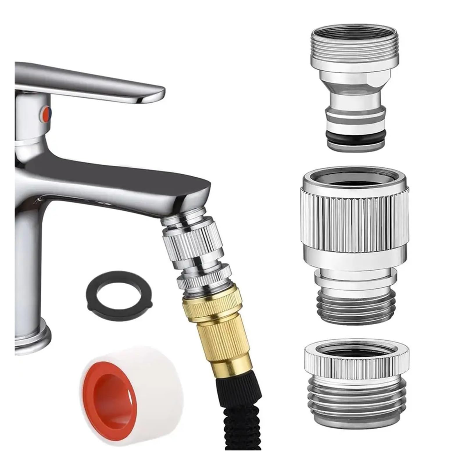 Juego de adaptadores de grifo para manguera de jardín y conexión de ducha, conectores rápidos para herramientas de riego, montaje de lavabo para una fácil instalación