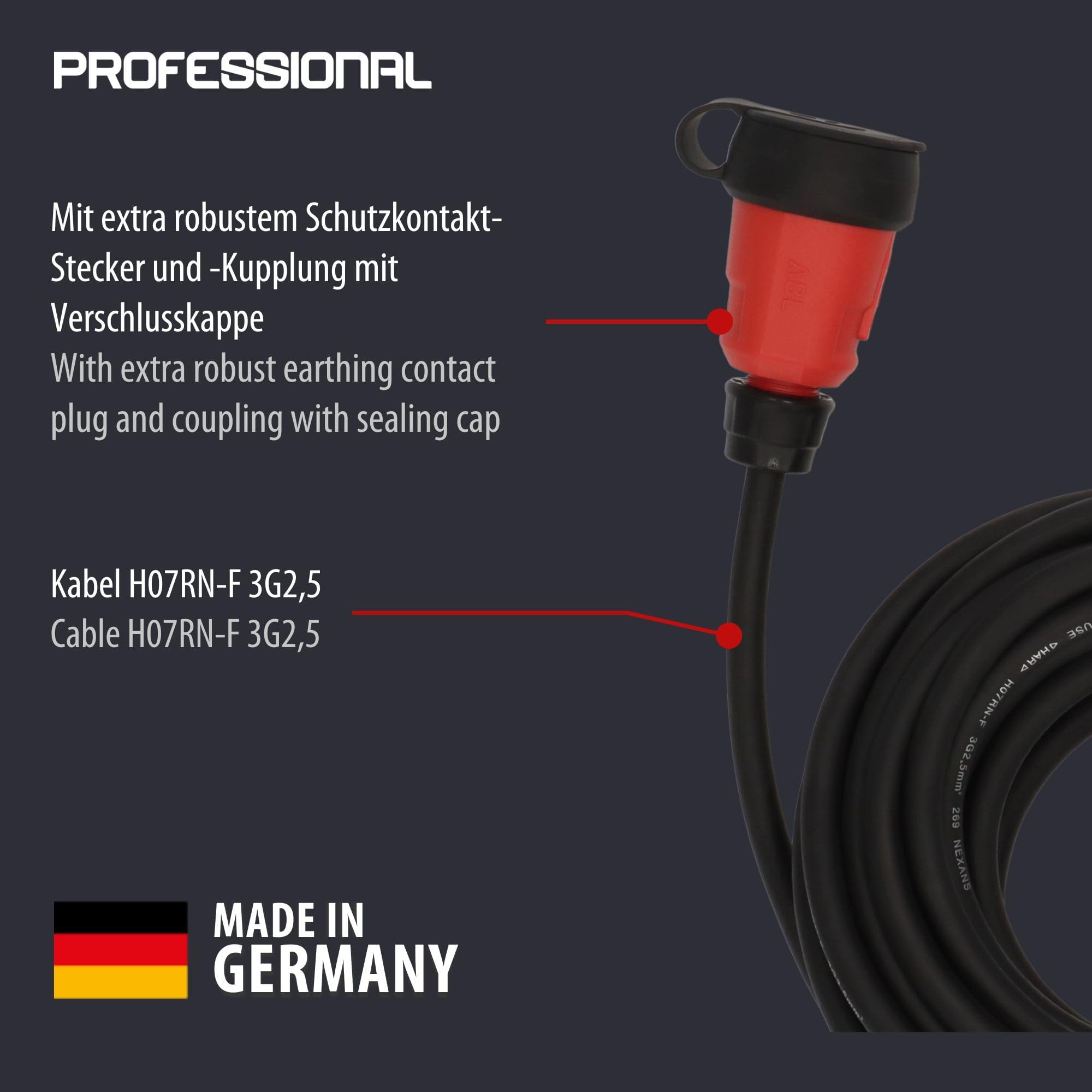 Brennenstuhl Professional Verlängerungskabel VN 1200 IP44, 10m | Kabel in schwarz H07RN-F 3G2,5, Baustelleneinsatz und ständiger Einsatz im Freien, Made in Germany