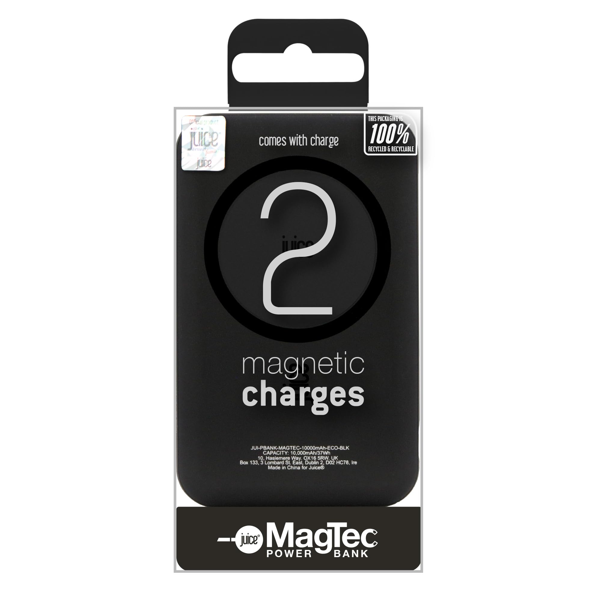 Juice MagTec Power Bank 10000mAh, Magnetic Wireless Charging Portable Charger with 2 Ports (USB-C & Dual USB-A) Up to 2 Full Charges for Smartphones – Black