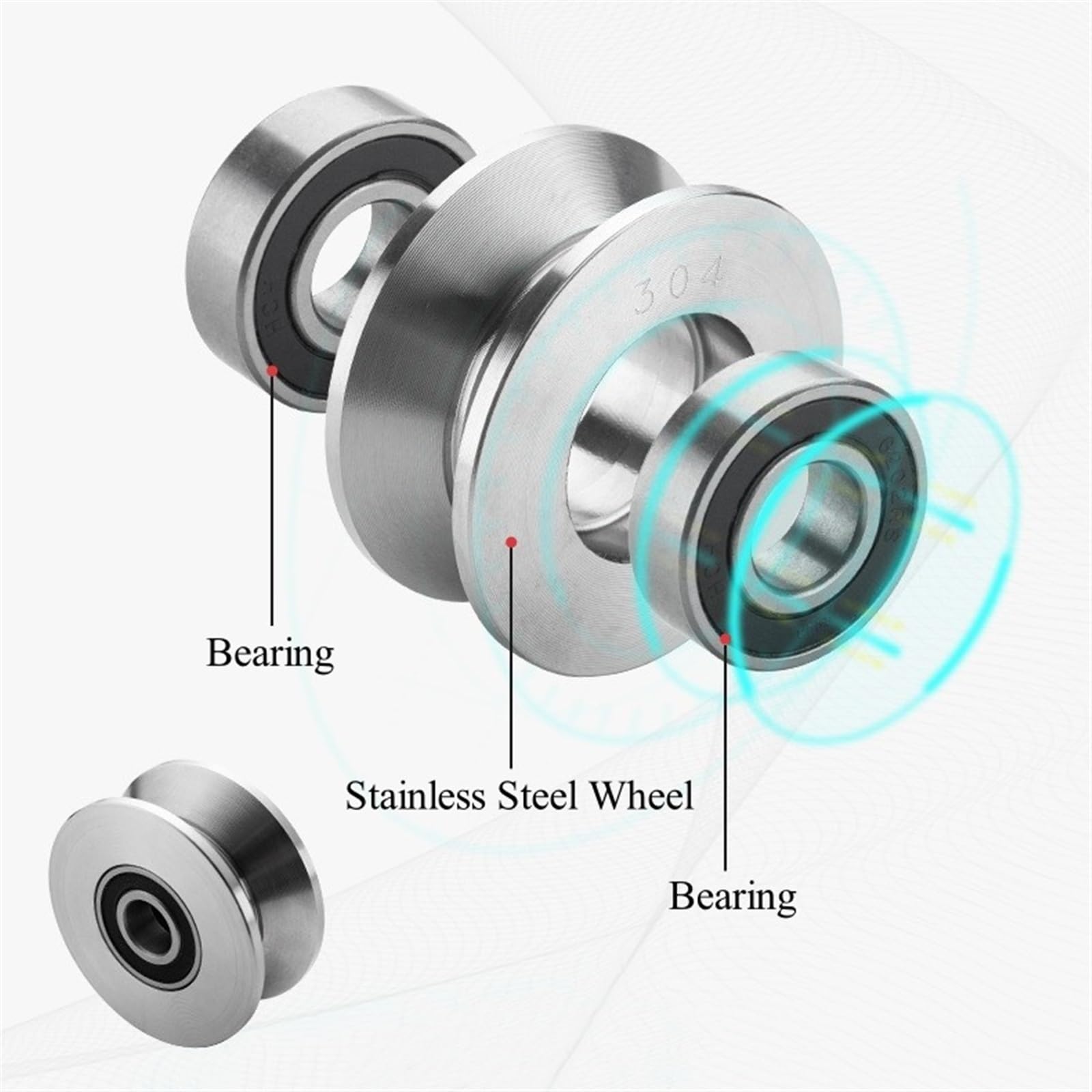 Puleggia Con Scanalatura A U, 4 Pezzi Rullo Della Puleggia Della Ruota Con Scanalatura Tipo U - Foto 7