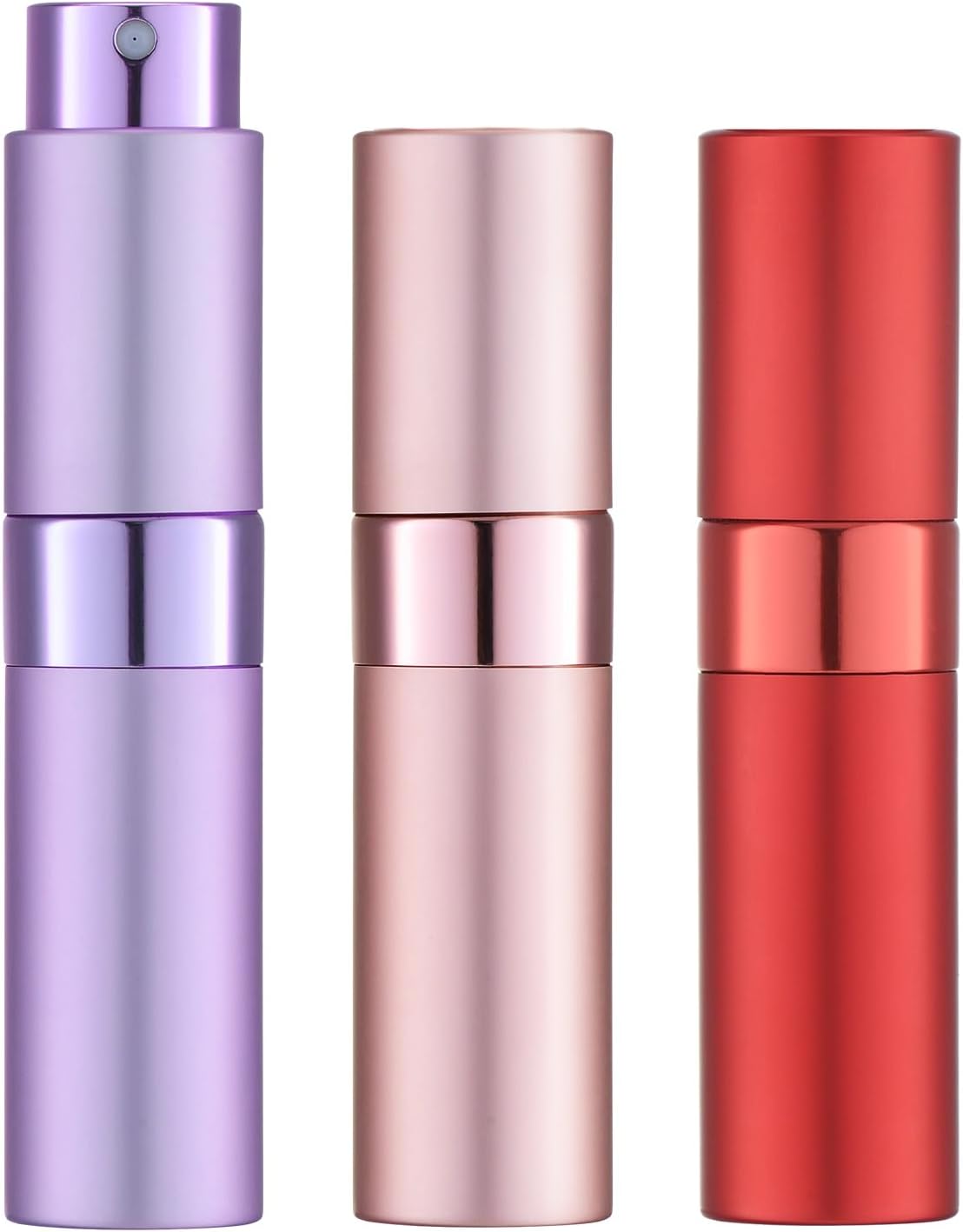 LISAPACK 8ML Atomizer Perfume Spray Bottle for Travel (3 PCS) Empty Cologne Dispenser, Portable Sprayer (Red, Pink, Purple)