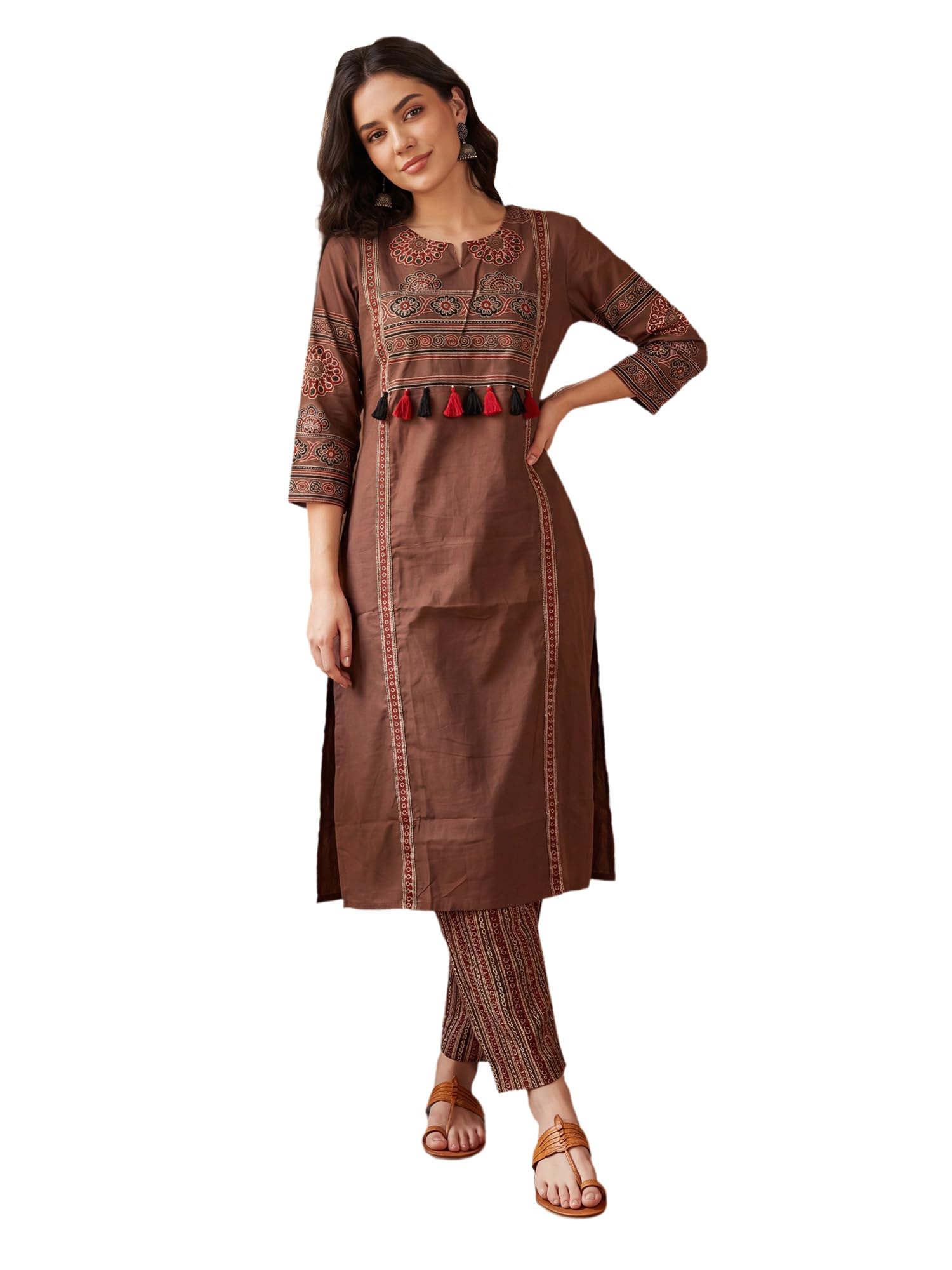Women's Pure Cotton Floral Yoke Design Mirror Work Kurta & Pant Set | Kurta Sets For Woman-image-21