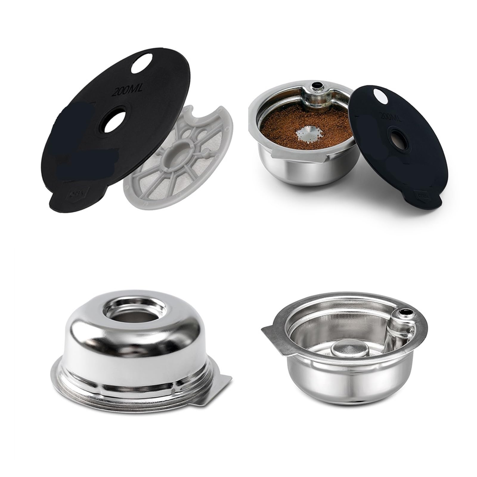 Cápsula Reutilizable, Tapa De Silicona, Cápsula De Café De Repuesto De Acero Inoxidable, Compatible Con Bosch, Compatible Con Tassimo, Con 60/180/200/220 Ml(Pp 220ml,With tamper)