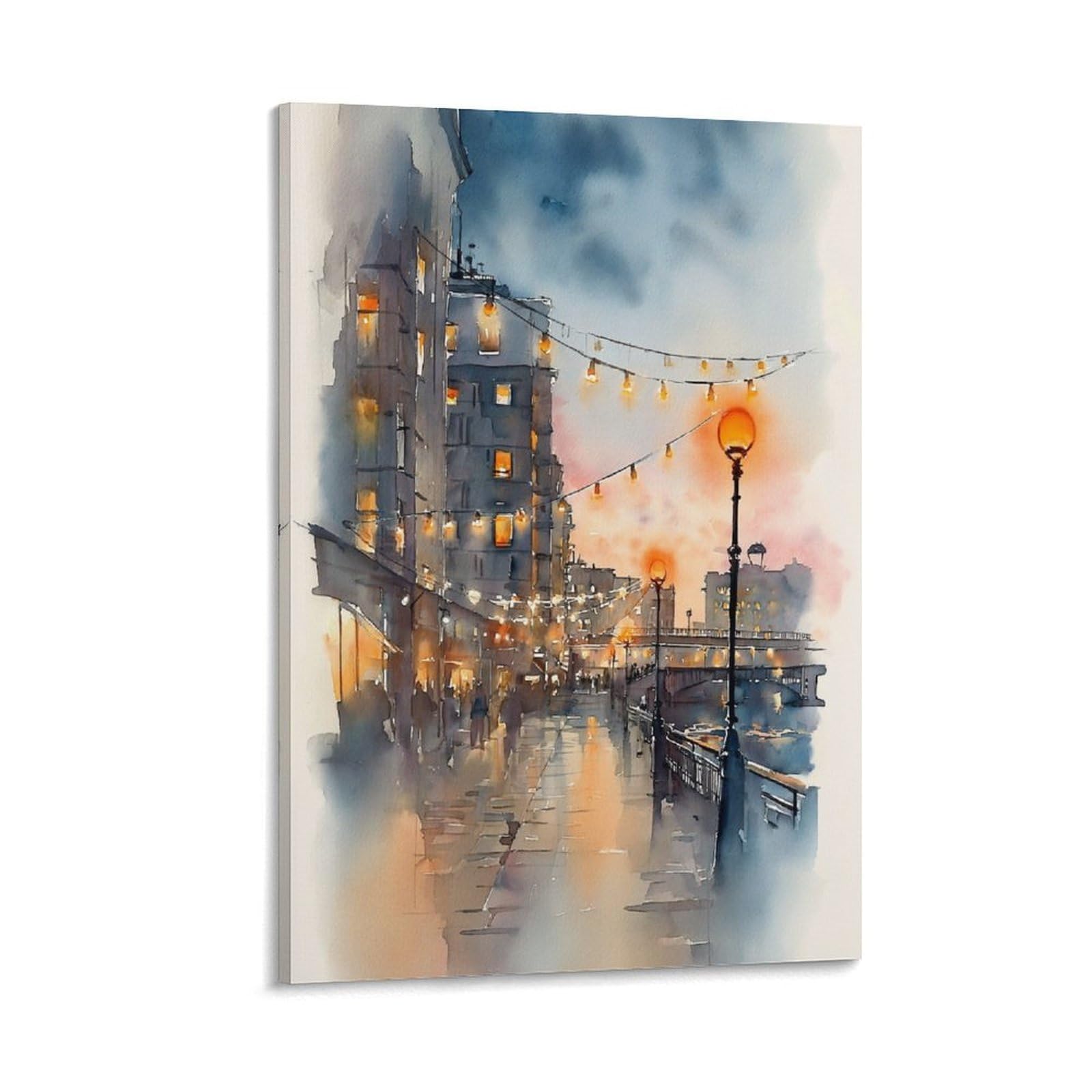 Cnaheiz Frame-Style Retro Seattle Watercolor Painting_ Trendy Washington Wall Art 20X30inch(50X75cm) Vintage Watercolor Canvas Art