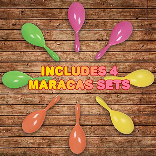 Artcreativity 7.5 Inch Plastic Maracas For Kids, 4 Pairs, Neon Music Hand Shakers, Fun Noise Makers And Toy Musical Instruments, Birthday Party Favors, Fiesta Decorations, Goodie Bag Fillers #TOP4