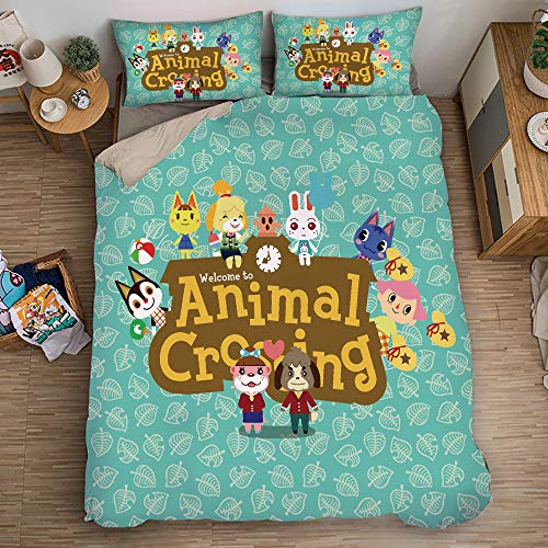JYHTK Housse de Couette - Enfant,Animal Crossing,Impression en 3D Parure De Lit Microfibre,avec Fermeture Éclair Housse de Couette 220x240cm 2 Taie d'oreiller 50x75 cm Cover