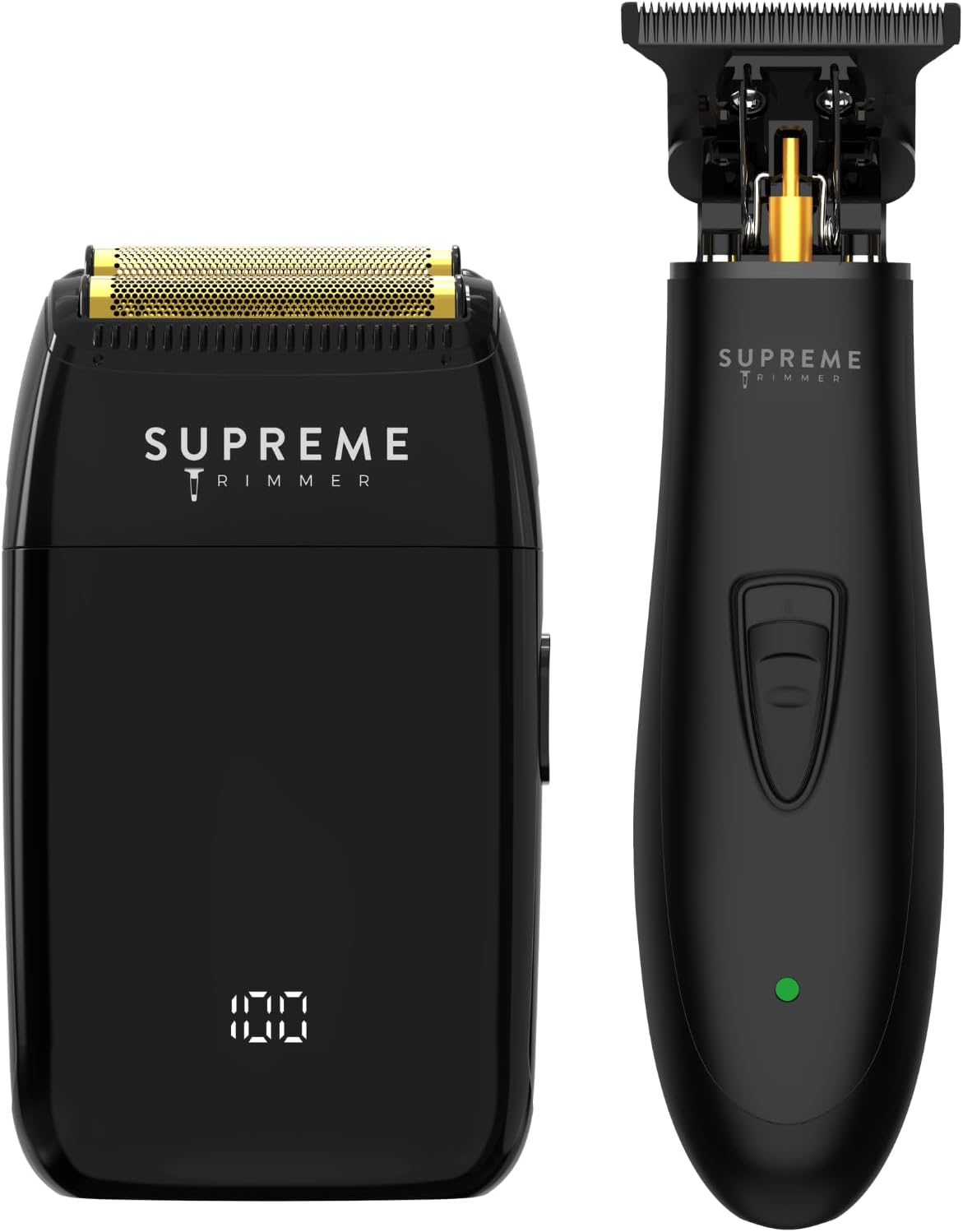 Supreme Trimmer 2-in-1 DLC T-Shaper Beard & Hair Trimmer + Crunch Lite Foil Shaver | Barber-Grade Precision & Travel Kit | Cordless Beard Grooming Set