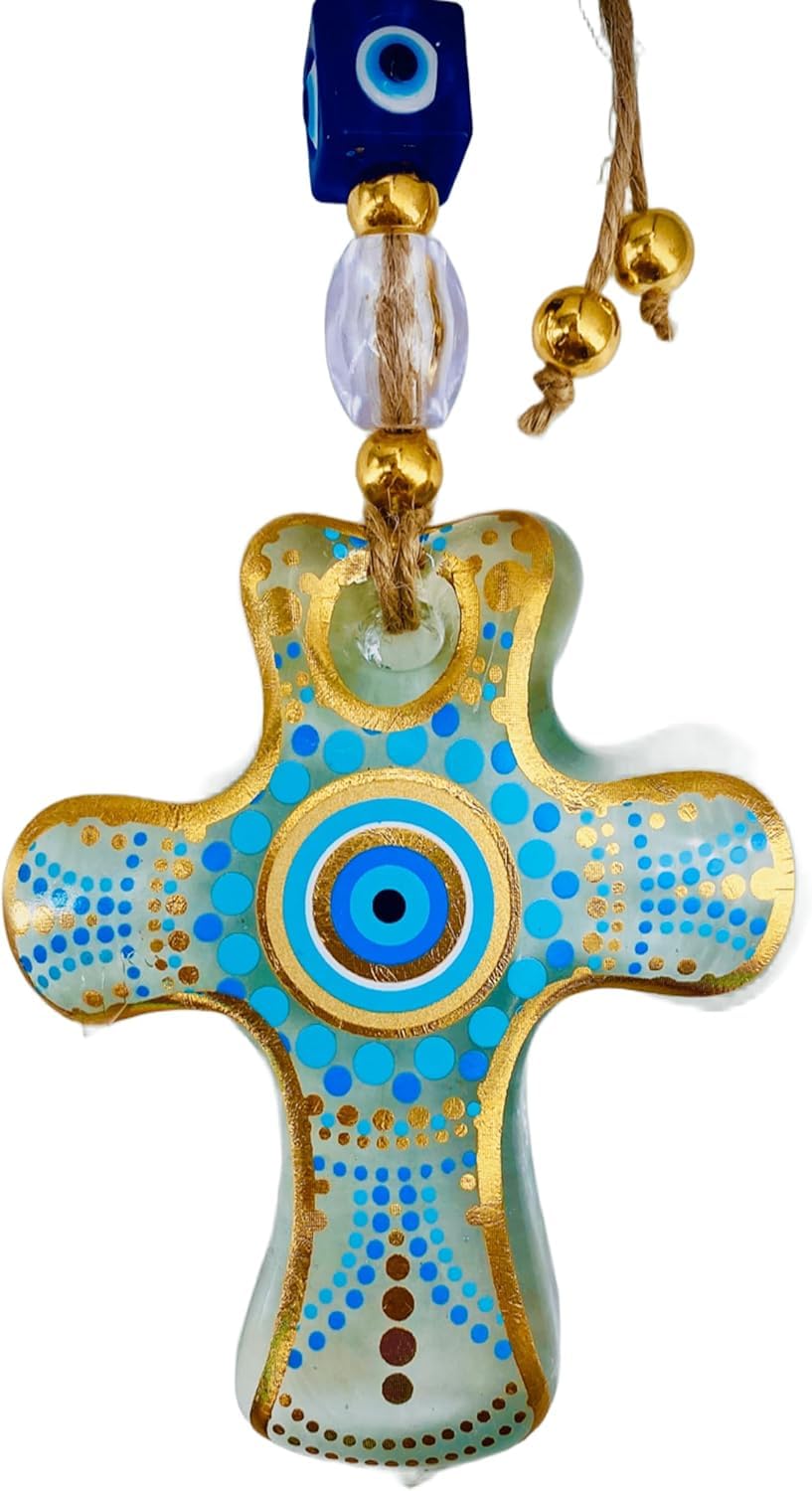 Mauvais œil suspension murale verre bleu décoration maison bohème chic