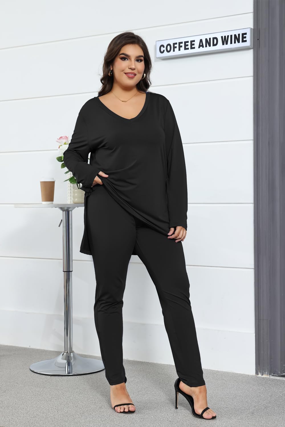 Womens Plus Size 2 Piece Outfits Long Sleeve Tunic Tops Legging Sets Track Suit Oversized Tshirts Pants Set Sweatsuits