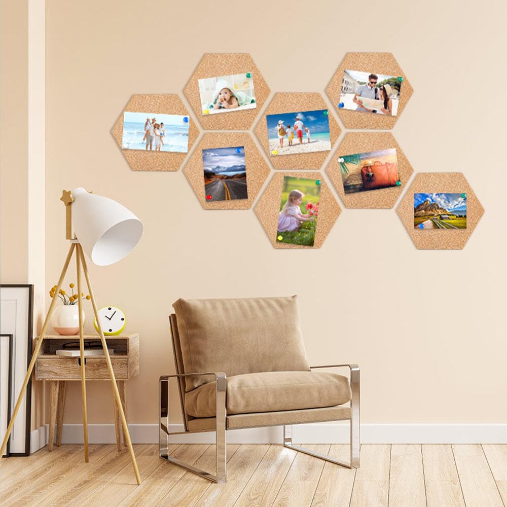 10 Pannelli In Sughero Esagonali Autoadesivi - Lavagna Per Foto E Appunti