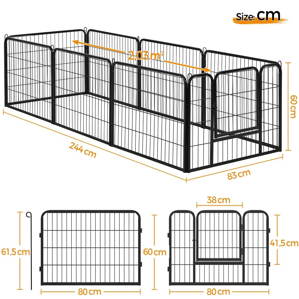 Yaheetech Freilaufgehege für Kleintiere Welpenauslauf mit Tür Laufgitter Welpenfreigehege Hundegehege Laufstall für Hund, Katze, Welpe, Kaninchen 8 Gitter je 80 x 60 cm