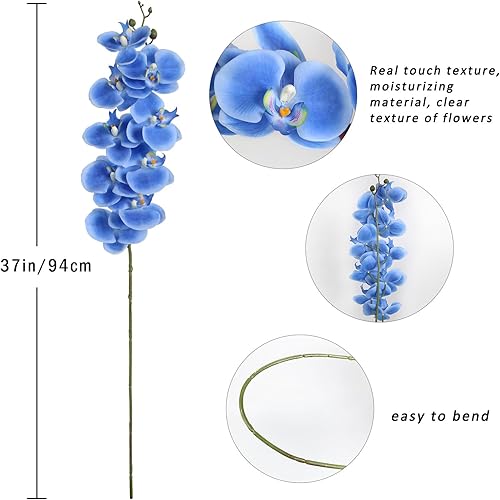 Miniatura 3 de IPOPU Orquídeas artificiales de 37 pulgadas, flores artificiales de látex de orquídea sintética, 4 piezas de flores artificiales de tallo largo para