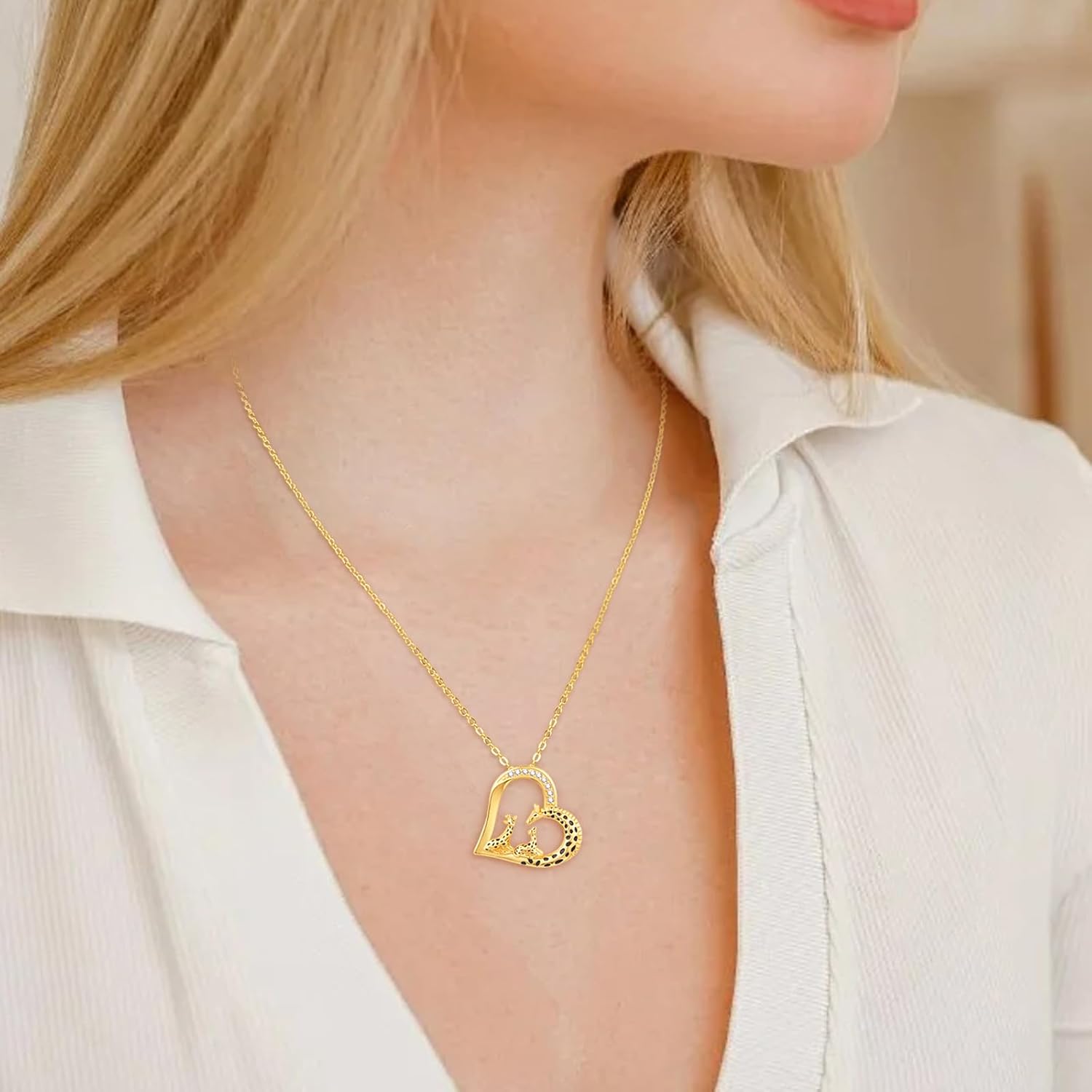 TANGPOET Giraffe Heart Pendant Necklace for Women Mom Grandma 925 Sterling Silver Giraffe Family Necklaces Jewelry Birthday Gifts with 18" +2" Chain - Image 2